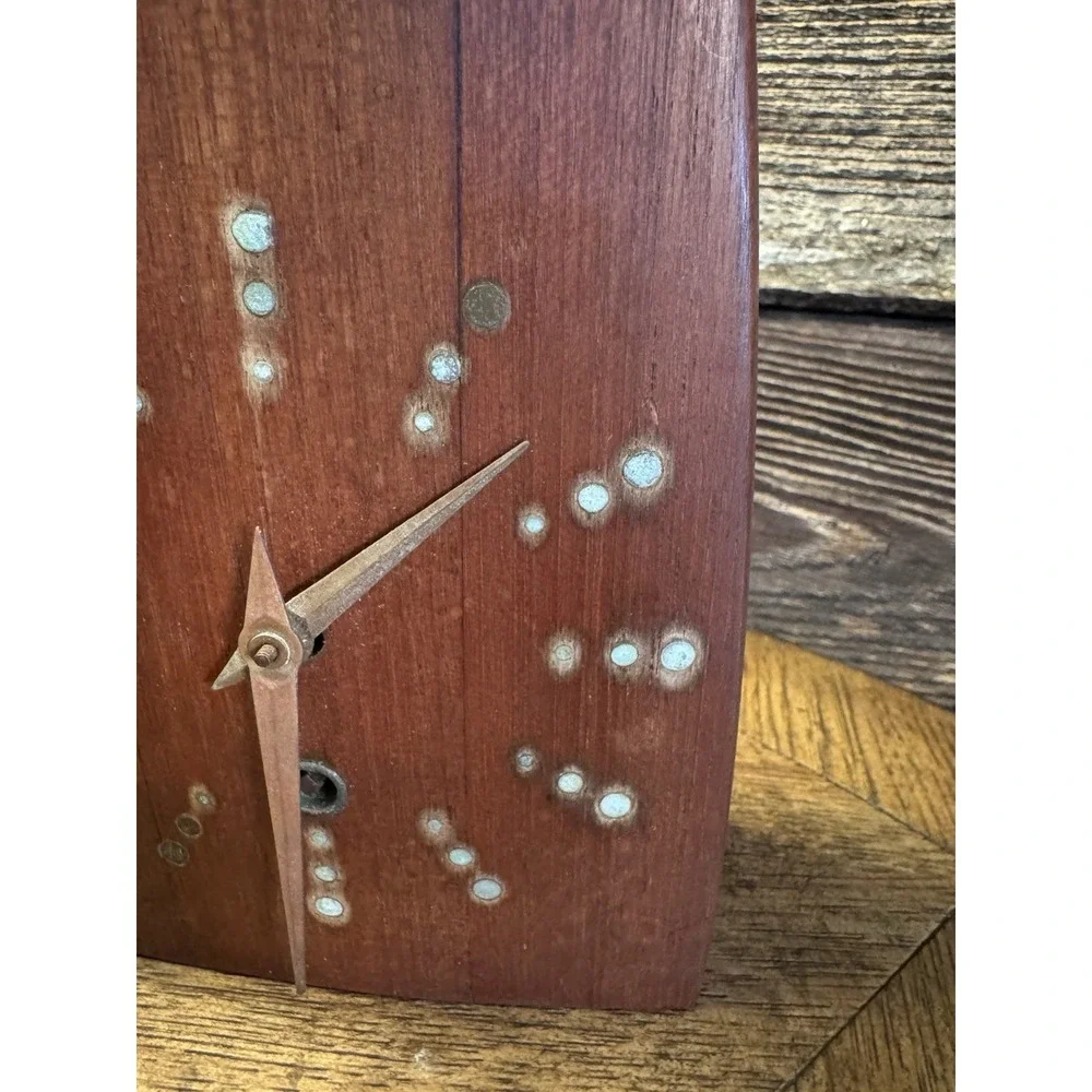 Early Rare Mid‎ Century Modern Teak Brass Statue Clock. Beautiful.